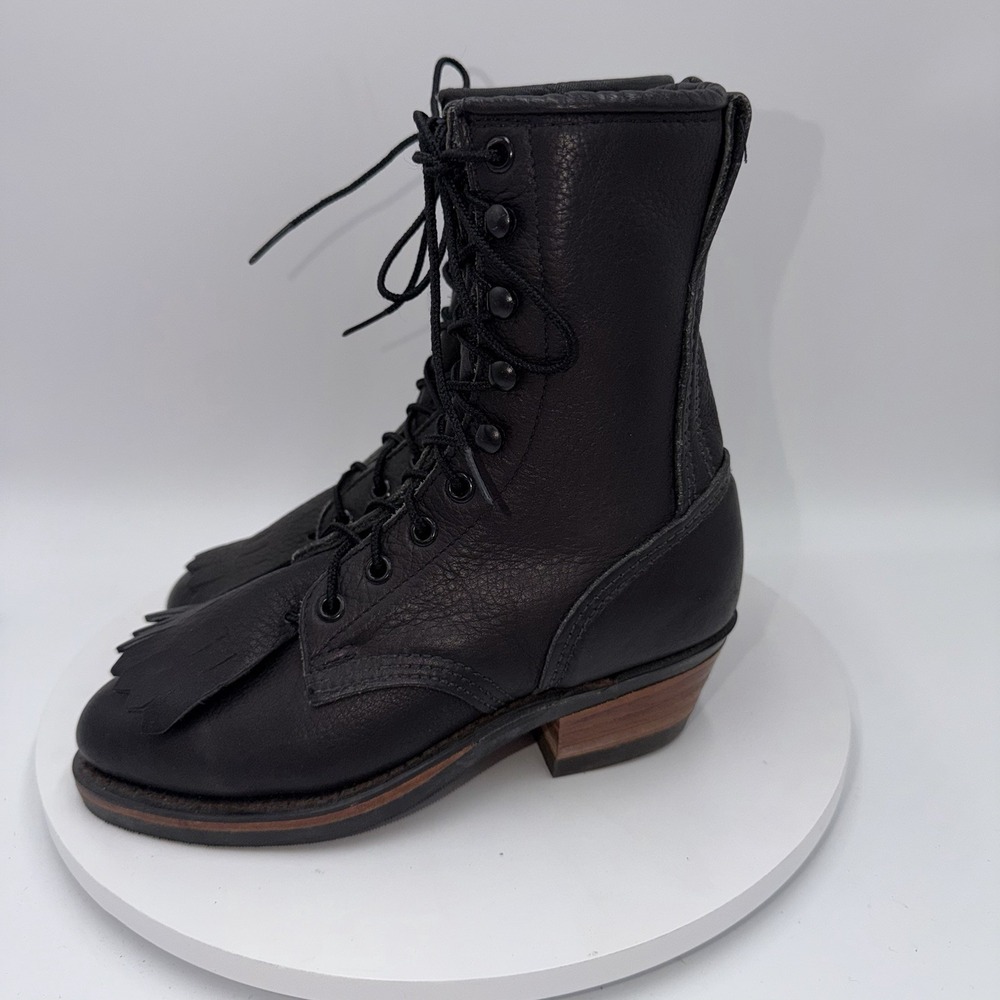 Durango Black Leather Lace Up Boots Kiltie Vibram Sole Womens Size 6 Y2K Vintage